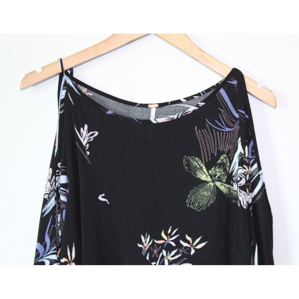 Free People Clear Skies Floral Cold Shoulder Tunic Top Mini Dress Black Size XS - Picture 4 of 12